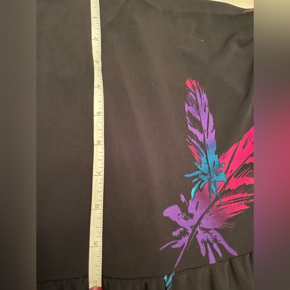Palazzo Pants in black with hot pink & purple feathers. Size 1X. - Picture 8 of 12